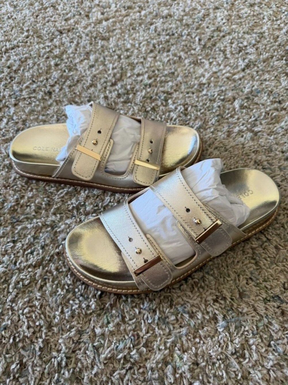 Cole Haan Marisol Footbed Sandals Soft Gold Leather NIB